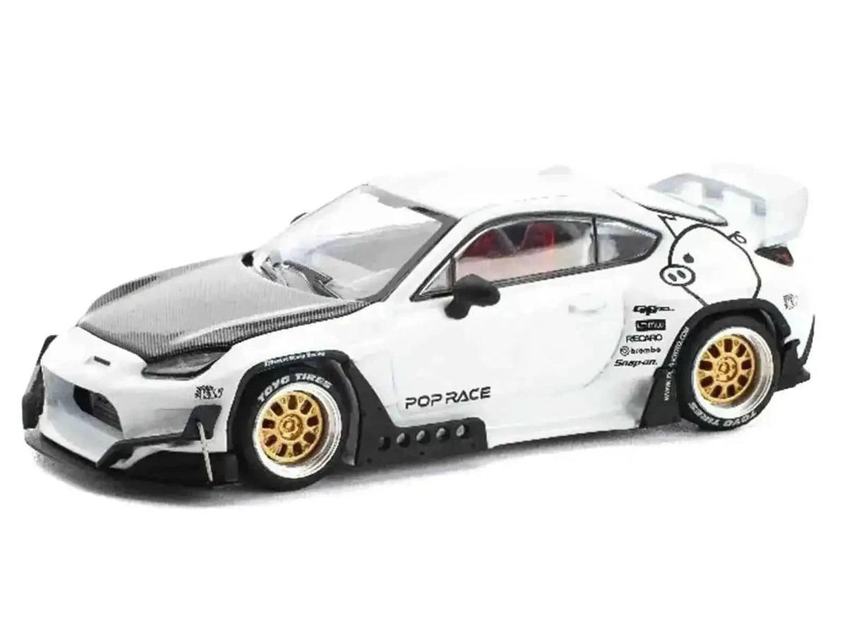 Toyota Pandem GR86 White with Carbon Hood "Enigma Exclusive Edition" 1/64 Diecast Model Car by Pop Race Cartsfy Inc.