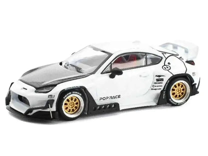 Toyota Pandem GR86 White with Carbon Hood "Enigma Exclusive Edition" 1/64 Diecast Model Car by Pop Race Cartsfy Inc.