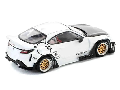 Toyota Pandem GR86 White with Carbon Hood "Enigma Exclusive Edition" 1/64 Diecast Model Car by Pop Race Cartsfy Inc.