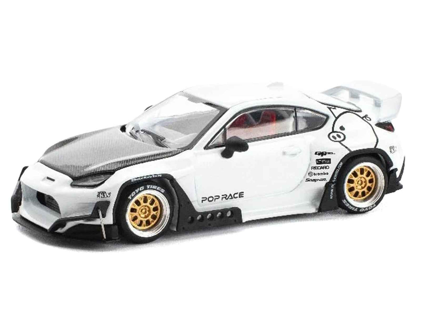 Toyota Pandem GR86 White with Carbon Hood "Enigma Exclusive Edition" 1/64 Diecast Model Car by Pop Race Cartsfy Inc.