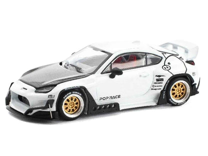 Toyota Pandem GR86 White with Carbon Hood "Enigma Exclusive Edition" 1/64 Diecast Model Car by Pop Race Cartsfy Inc.