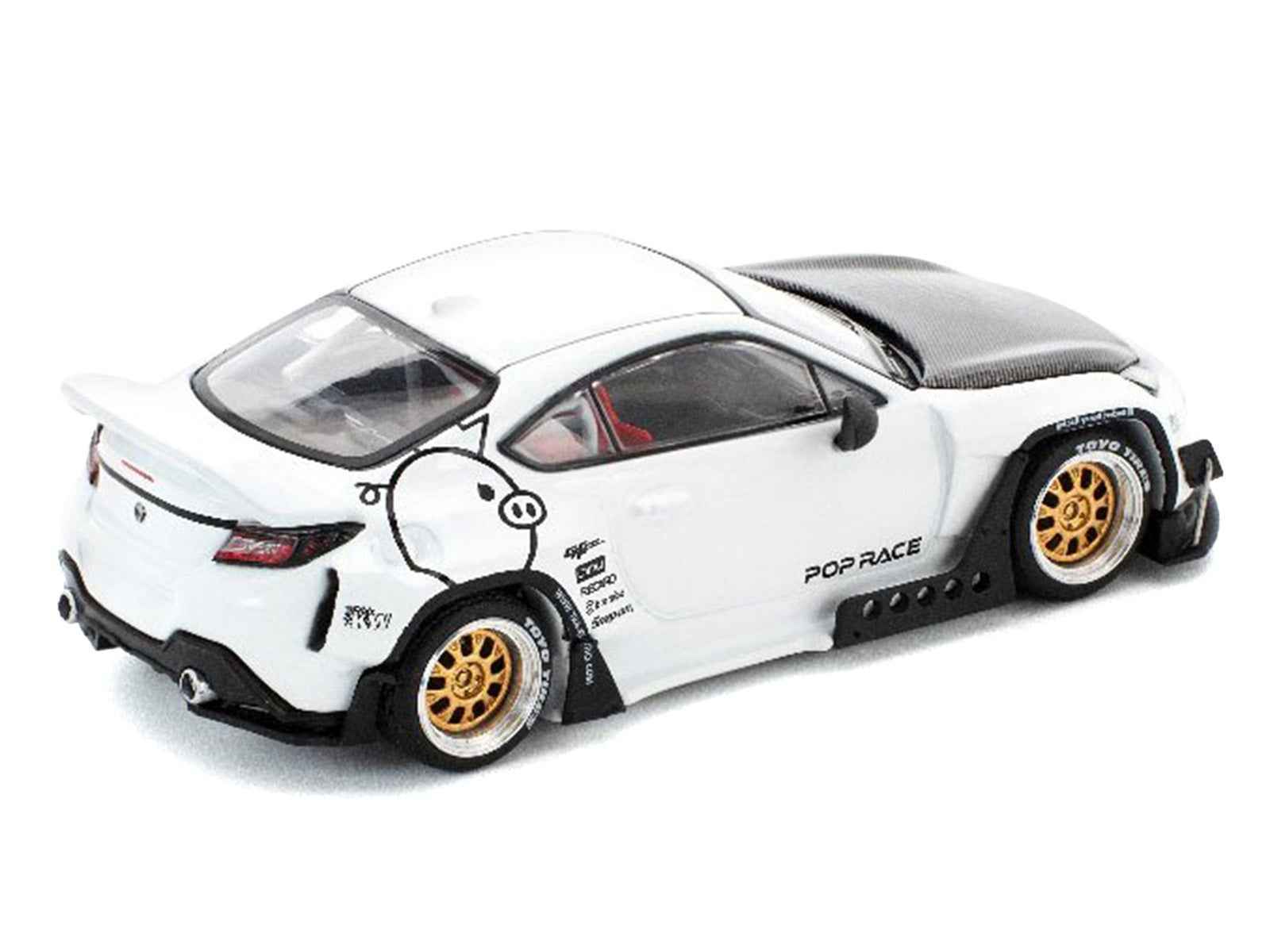 Toyota Pandem GR86 White with Carbon Hood "Enigma Exclusive Edition" 1/64 Diecast Model Car by Pop Race Cartsfy Inc.