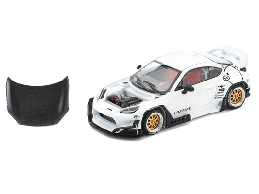 Toyota Pandem GR86 White with Carbon Hood "Enigma Exclusive Edition" 1/64 Diecast Model Car by Pop Race Cartsfy Inc.