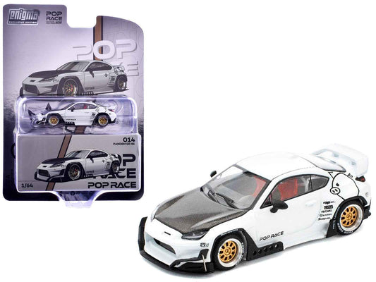 Toyota Pandem GR86 White with Carbon Hood "Enigma Exclusive Edition" 1/64 Diecast Model Car by Pop Race Cartsfy Inc.