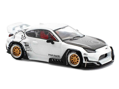 Toyota Pandem GR86 White with Carbon Hood "Enigma Exclusive Edition" 1/64 Diecast Model Car by Pop Race Cartsfy Inc.