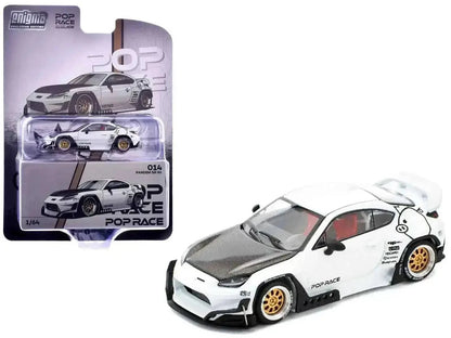 Toyota Pandem GR86 White with Carbon Hood "Enigma Exclusive Edition" 1/64 Diecast Model Car by Pop Race Cartsfy Inc.