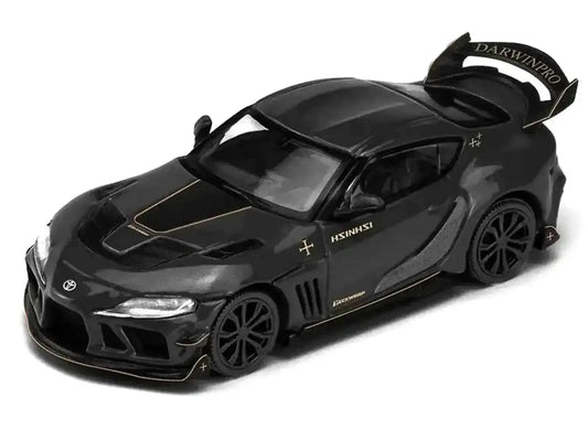 Toyota Supra DarwinPro Black with Gold Accents "Enigma Exclusive Edition" 1/64 Diecast Model Car by Pop Race Cartsfy Inc.