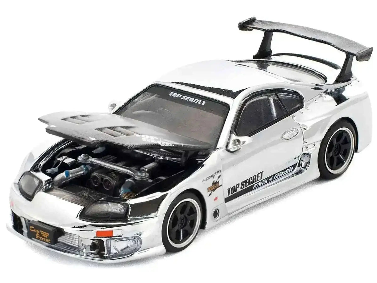 Toyota Supra "Top Secret" GT300 RHD (Right Hand Drive) Silver Chrome 1/64 Diecast Model Car by Pop Race Cartsfy Inc.