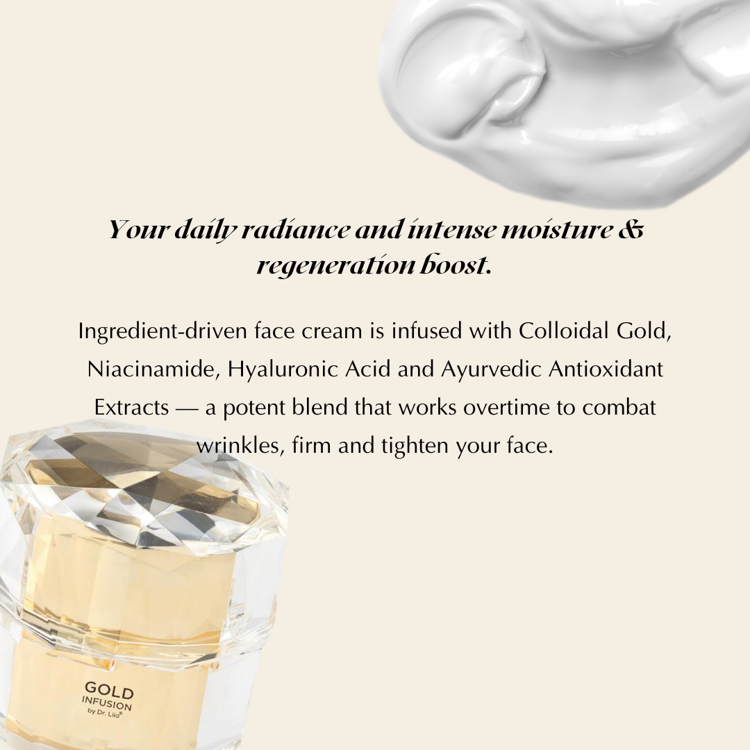 Face cream jar with white lid and gold-toned base