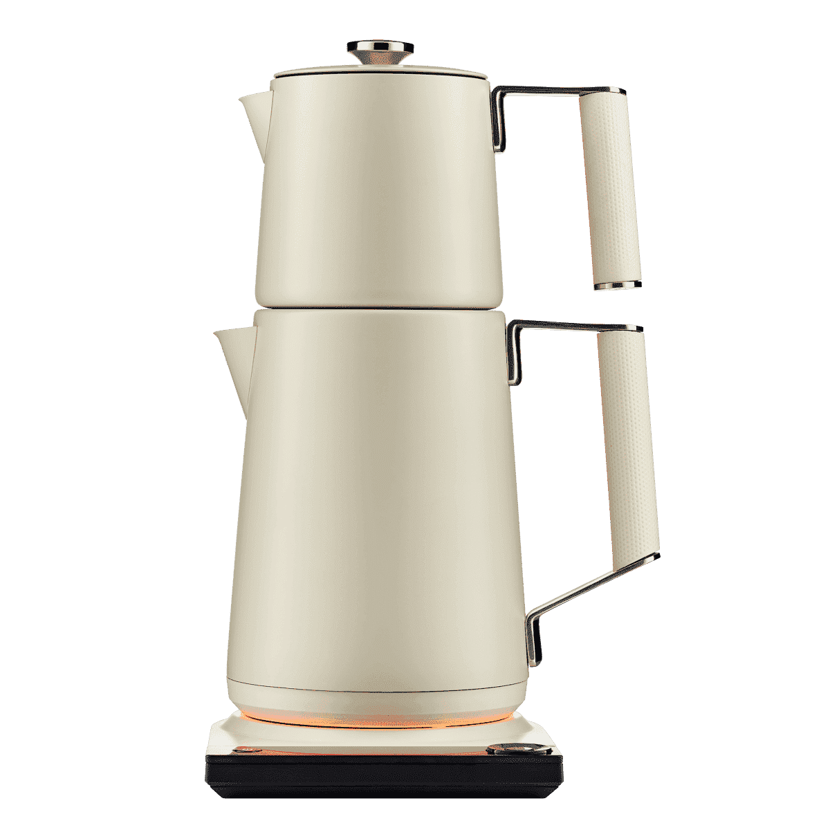 Pearl white Turkish tea maker with two stacked pots and side handle