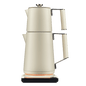 Dual-pot Turkish tea maker in pearl white with side handles and lids