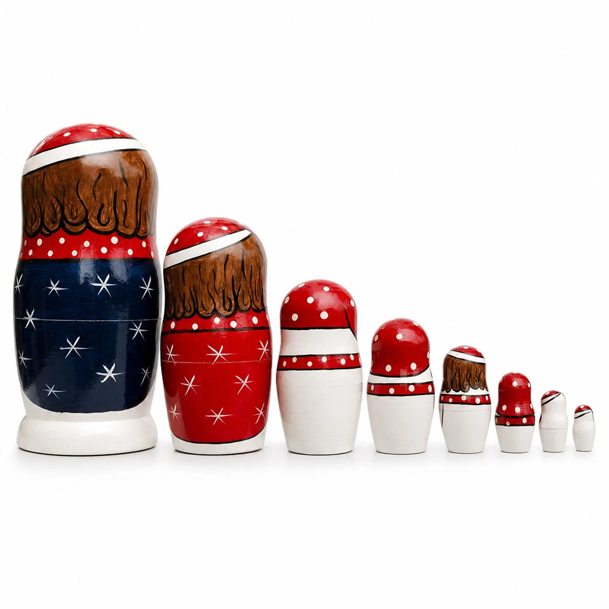 Set of 10 Snowmen with Christmas Tree Wooden Nesting Dolls 10.25 Inches
