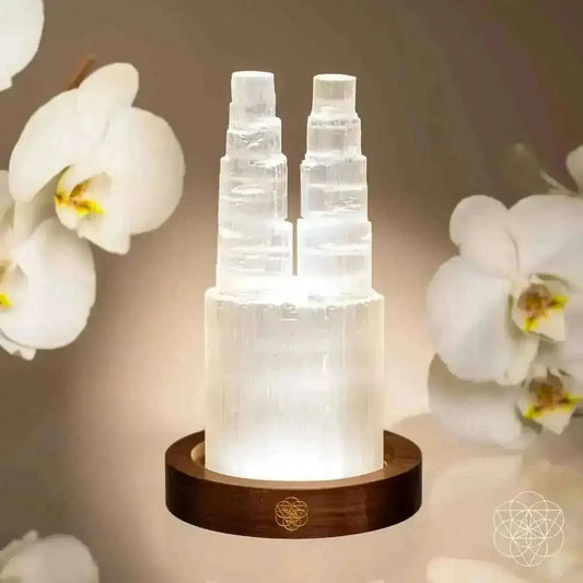 Two-Tower Selenite Lamp – Deep Energy Cleanse & Reset Cartsfy Inc.