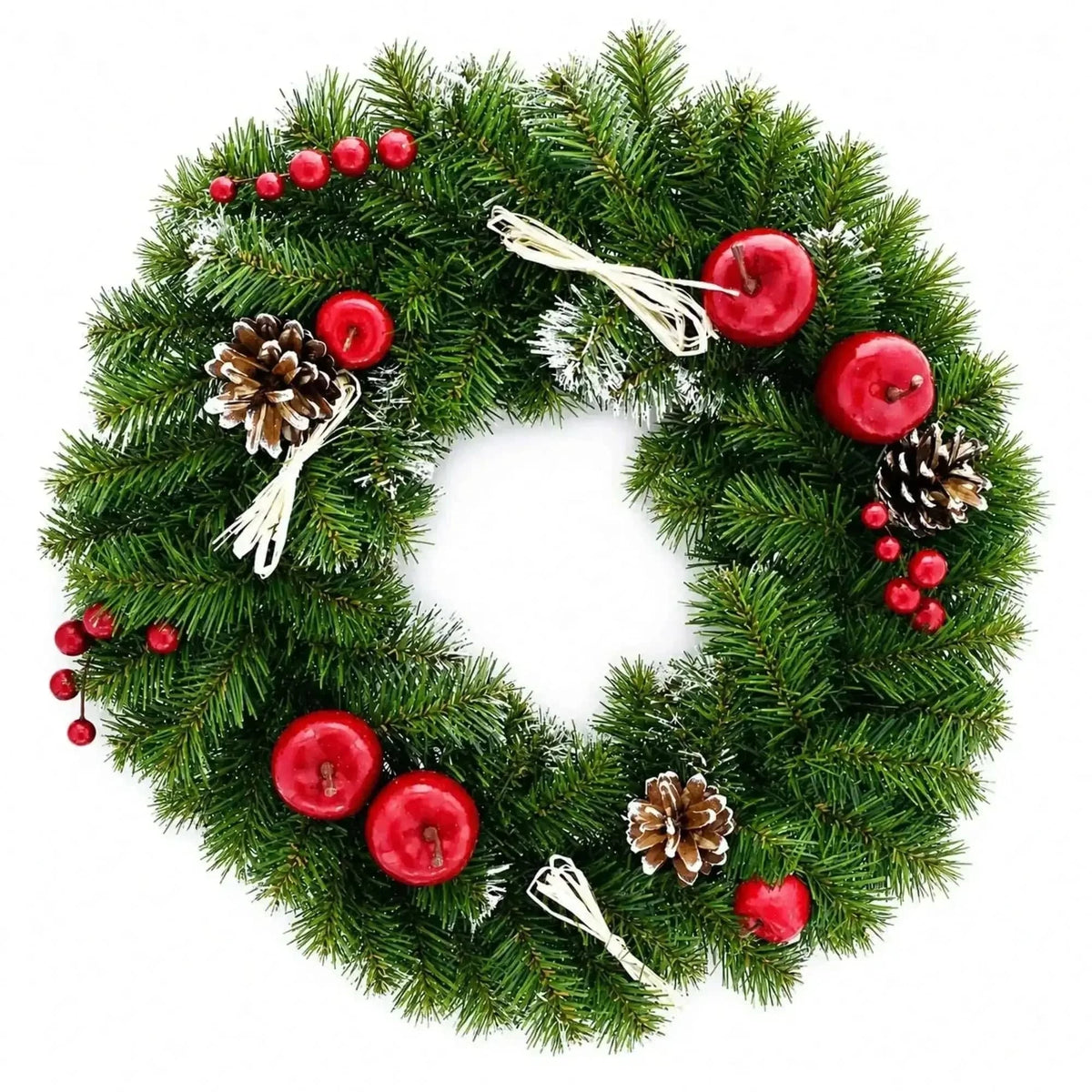 Ukrainian Christmas Wreath w. Frosted Straw Bows, Apples & Pine Cones 16 Inches Cartsfy Inc.