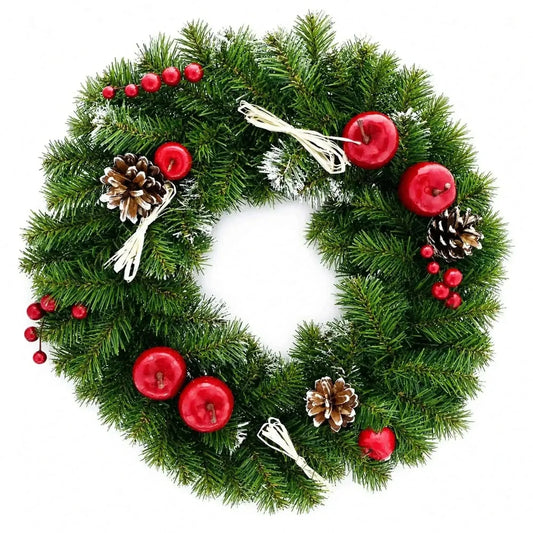 Ukrainian Christmas Wreath w. Frosted Straw Bows, Apples & Pine Cones 16 Inches Cartsfy Inc.