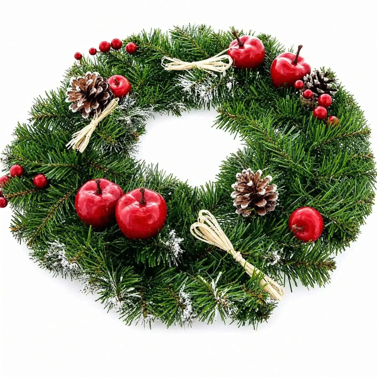 Ukrainian Christmas Wreath w. Frosted Straw Bows, Apples & Pine Cones 16 Inches Cartsfy Inc.