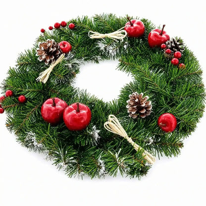 Ukrainian Christmas Wreath w. Frosted Straw Bows, Apples & Pine Cones 16 Inches Cartsfy Inc.