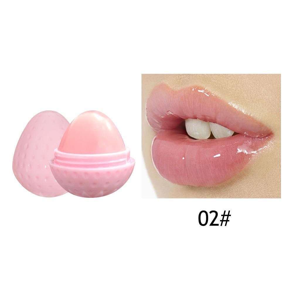 Light pink lip butter balm container with open cap and lips swatch inset
