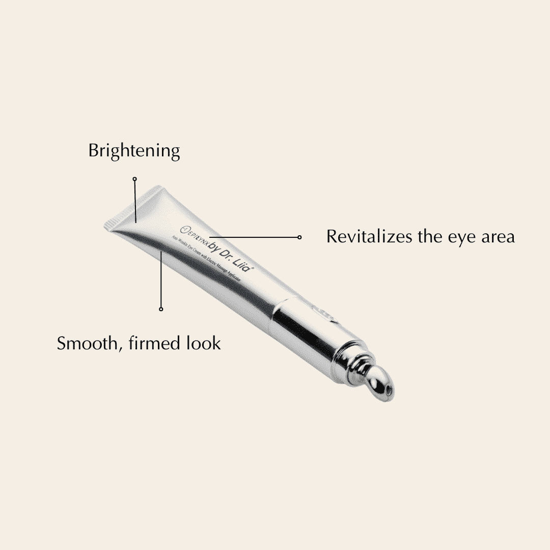 Eye cream tube with chrome roller applicator and folded nozzle tip