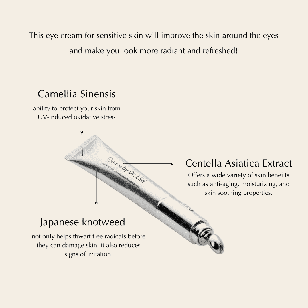 Eye cream tube with chrome roller applicator angled with nozzle at left