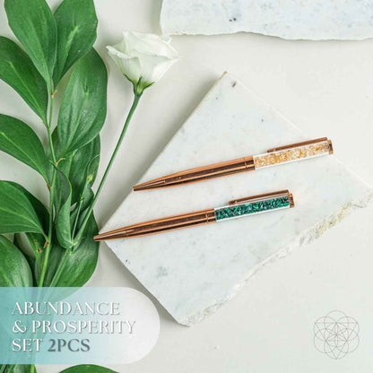 Manifestation pen set with two pens in copper and teal glitter accents