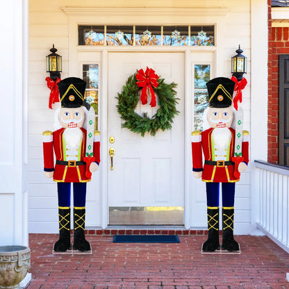 Set of 2 5 FT Christmas Nutcracker Outdoor Christmas Decoration with Glitter Sword