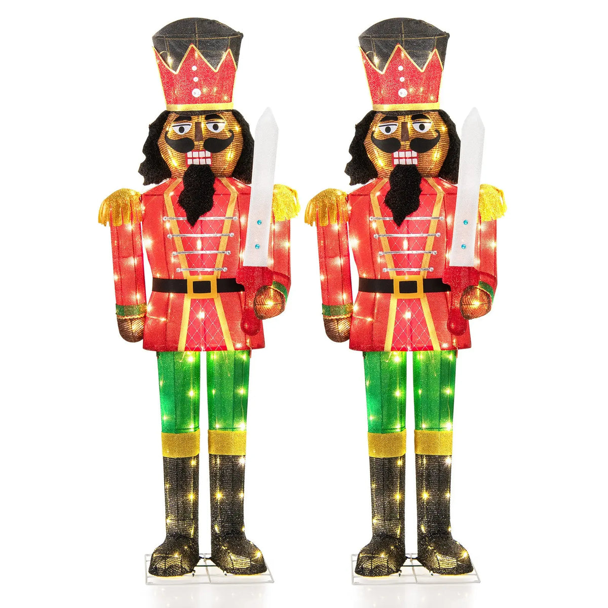Set of 2 5 FT Lighted Christmas Nutcracker with Glitter Sword