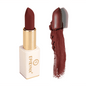 Deep burgundy matte lipstick with gold case and burgundy swatch