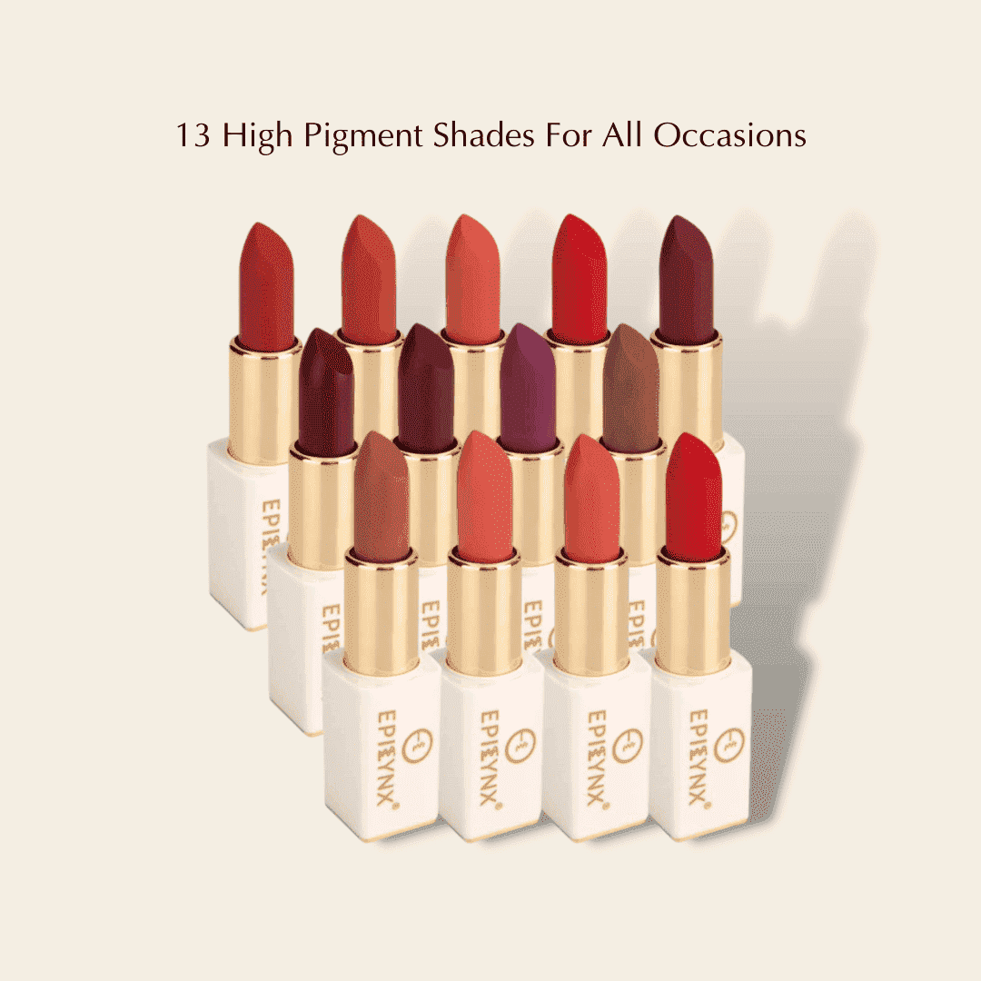 Set of matte lipsticks in multiple red and plum shades with gold caps