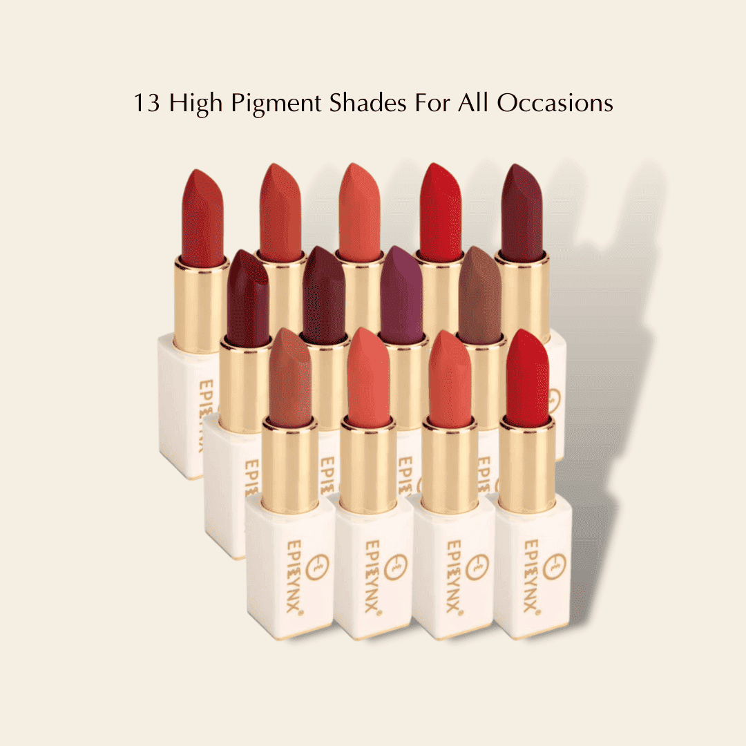 Set of matte lipsticks in multiple red and plum shades with gold caps