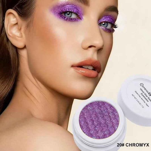 Purple glitter eyeshadow look with matching eyeshadow compact (20# CHROMYX)
