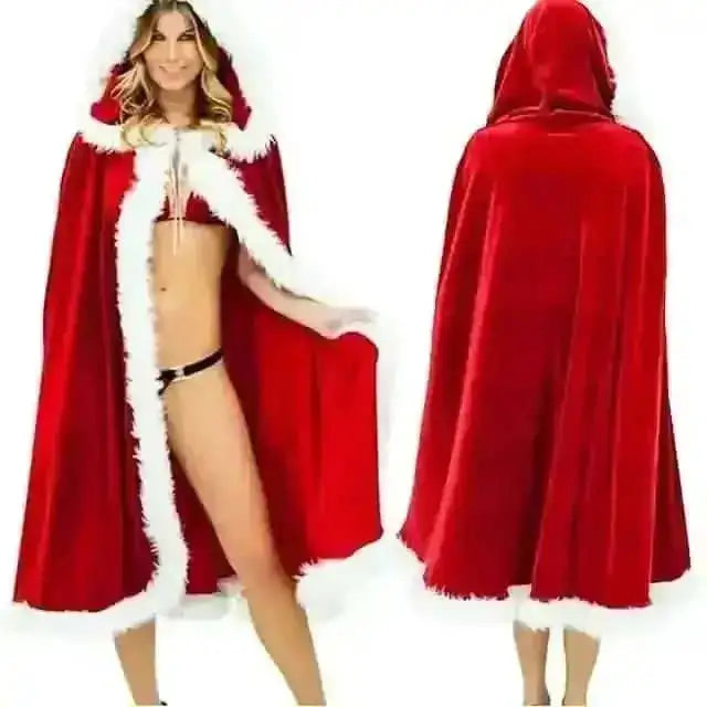 Velvet Hooded Cape Cloak Santa Cosplay Christmas Costumes Women Cartsfy Inc.