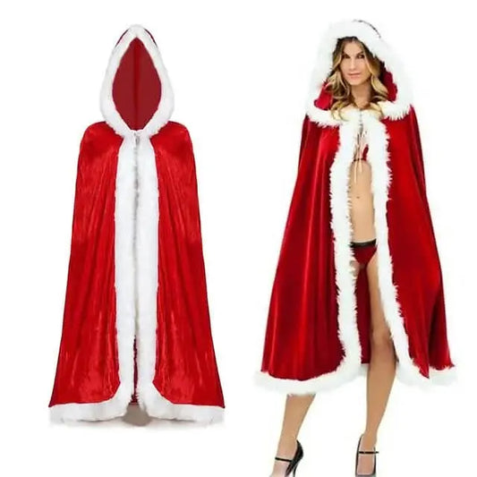 Velvet Hooded Cape Cloak Santa Cosplay Christmas Costumes Women DailySale M L XL M-L-XL-