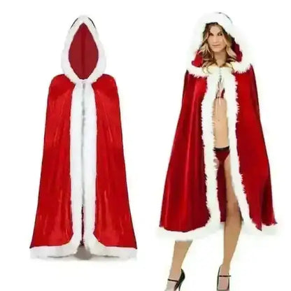 Velvet Hooded Cape Cloak Santa Cosplay Christmas Costumes Women Cartsfy Inc.