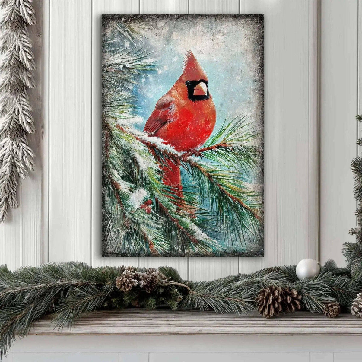 Vintage Cardinal Christmas Wall Art Tailored Canvases 18x12 inch Medium Premium Gallery Wrapped 24x16 inch Large Premium Gallery Wrapped 36x24 inch Extra Large Premium Gallery Wrapped 18x12 inch Medium Premium Gallery Wrapped-24x16 inch Large Premium Gallery Wrapped-36x24 inch Extra Large Premium Gallery Wrapped-