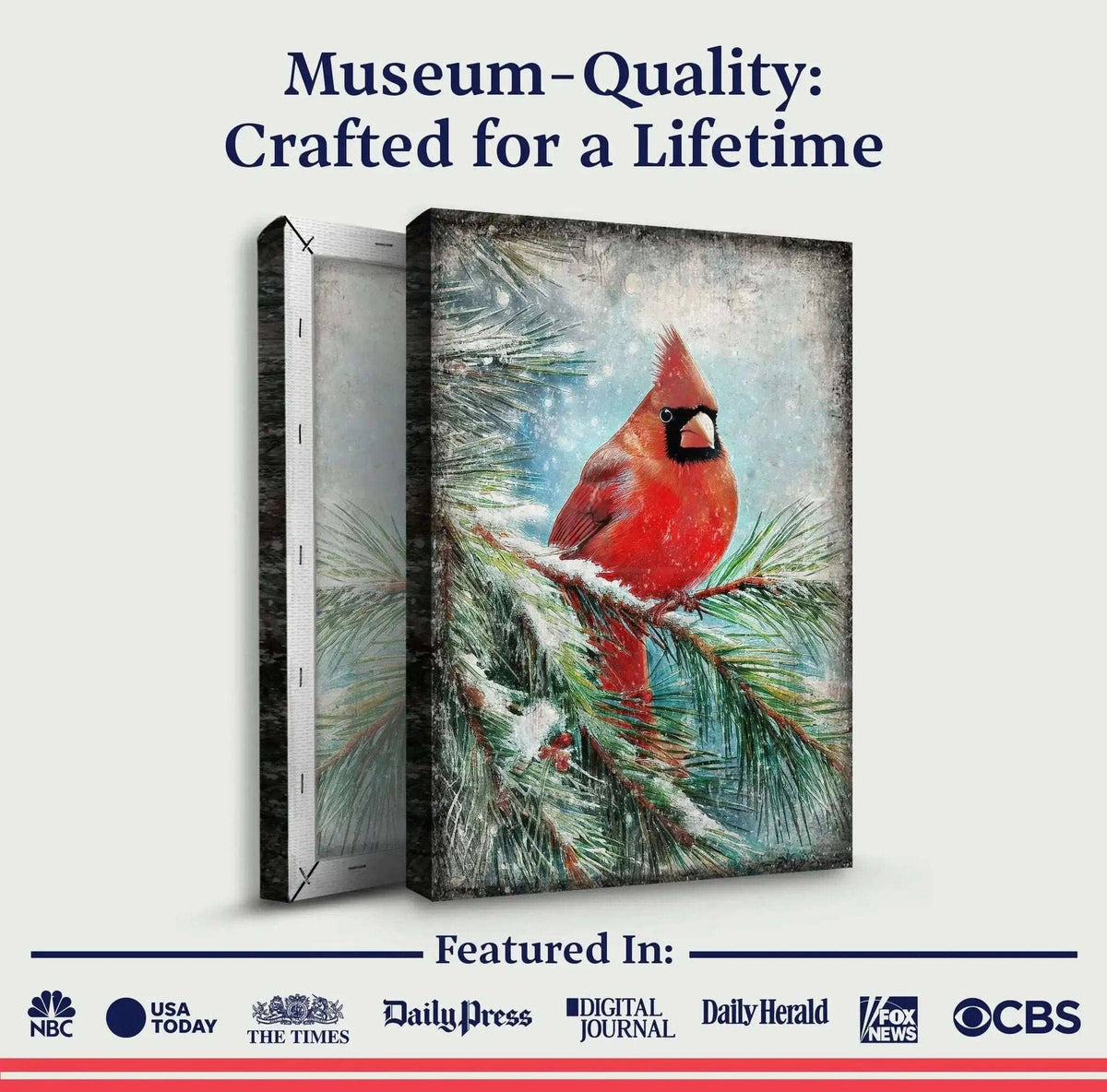 Vintage Cardinal Christmas Wall Art Tailored Canvases 18x12 inch Medium Premium Gallery Wrapped 24x16 inch Large Premium Gallery Wrapped 36x24 inch Extra Large Premium Gallery Wrapped 18x12 inch Medium Premium Gallery Wrapped-24x16 inch Large Premium Gallery Wrapped-36x24 inch Extra Large Premium Gallery Wrapped-