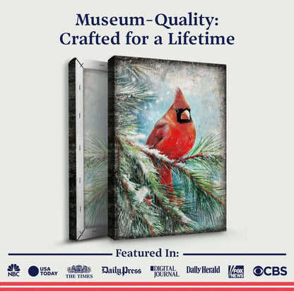 Vintage Cardinal Christmas Wall Art Tailored Canvases 18x12 inch Medium Premium Gallery Wrapped 24x16 inch Large Premium Gallery Wrapped 36x24 inch Extra Large Premium Gallery Wrapped 18x12 inch Medium Premium Gallery Wrapped-24x16 inch Large Premium Gallery Wrapped-36x24 inch Extra Large Premium Gallery Wrapped-