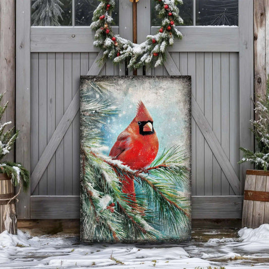 Vintage Cardinal Christmas Wall Art Tailored Canvases 18x12 inch Medium Premium Gallery Wrapped 24x16 inch Large Premium Gallery Wrapped 36x24 inch Extra Large Premium Gallery Wrapped 18x12 inch Medium Premium Gallery Wrapped-24x16 inch Large Premium Gallery Wrapped-36x24 inch Extra Large Premium Gallery Wrapped-