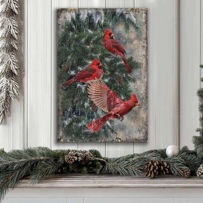 Vintage Cardinal Christmas Wall Art II Tailored Canvases 18x12 inch Medium Premium Gallery Wrapped 24x16 inch Large Premium Gallery Wrapped 36x24 inch Extra Large Premium Gallery Wrapped 18x12 inch Medium Premium Gallery Wrapped-24x16 inch Large Premium Gallery Wrapped-36x24 inch Extra Large Premium Gallery Wrapped-