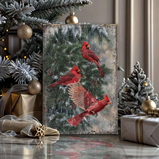 Vintage Cardinal Christmas Wall Art II Tailored Canvases 18x12 inch Medium Premium Gallery Wrapped 24x16 inch Large Premium Gallery Wrapped 36x24 inch Extra Large Premium Gallery Wrapped 18x12 inch Medium Premium Gallery Wrapped-24x16 inch Large Premium Gallery Wrapped-36x24 inch Extra Large Premium Gallery Wrapped-