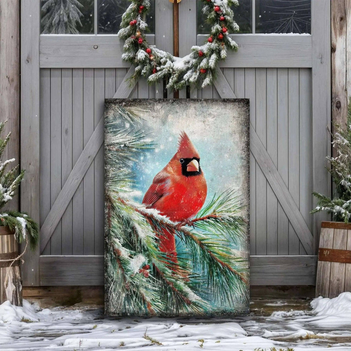 Vintage Cardinal Christmas Wall Art Tailored Canvases 18x12 inch Medium Premium Gallery Wrapped 24x16 inch Large Premium Gallery Wrapped 36x24 inch Extra Large Premium Gallery Wrapped 18x12 inch Medium Premium Gallery Wrapped-24x16 inch Large Premium Gallery Wrapped-36x24 inch Extra Large Premium Gallery Wrapped-