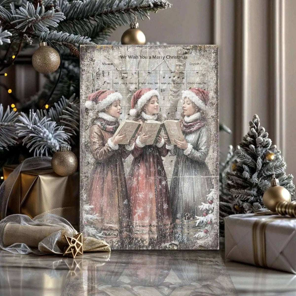 Vintage Christmas Carolers Wall Art Tailored Canvases 18x12 inch Medium Premium Gallery Wrapped 24x16 inch Large Premium Gallery Wrapped 36x24 inch Extra Large Premium Gallery Wrapped 18x12 inch Medium Premium Gallery Wrapped-24x16 inch Large Premium Gallery Wrapped-36x24 inch Extra Large Premium Gallery Wrapped-