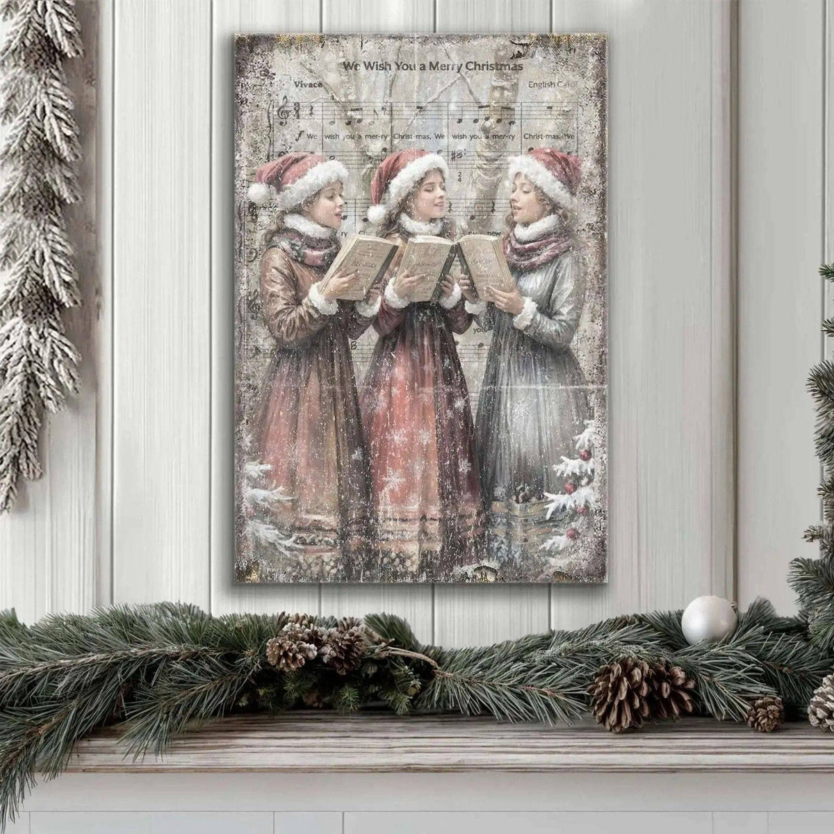 Vintage Christmas Carolers Wall Art Tailored Canvases 18x12 inch Medium Premium Gallery Wrapped 24x16 inch Large Premium Gallery Wrapped 36x24 inch Extra Large Premium Gallery Wrapped 18x12 inch Medium Premium Gallery Wrapped-24x16 inch Large Premium Gallery Wrapped-36x24 inch Extra Large Premium Gallery Wrapped-