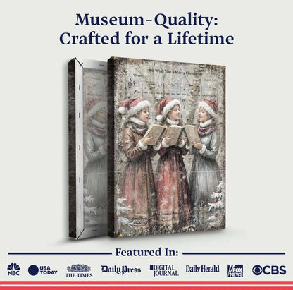 Vintage Christmas Carolers Wall Art Tailored Canvases 18x12 inch Medium Premium Gallery Wrapped 24x16 inch Large Premium Gallery Wrapped 36x24 inch Extra Large Premium Gallery Wrapped 18x12 inch Medium Premium Gallery Wrapped-24x16 inch Large Premium Gallery Wrapped-36x24 inch Extra Large Premium Gallery Wrapped-