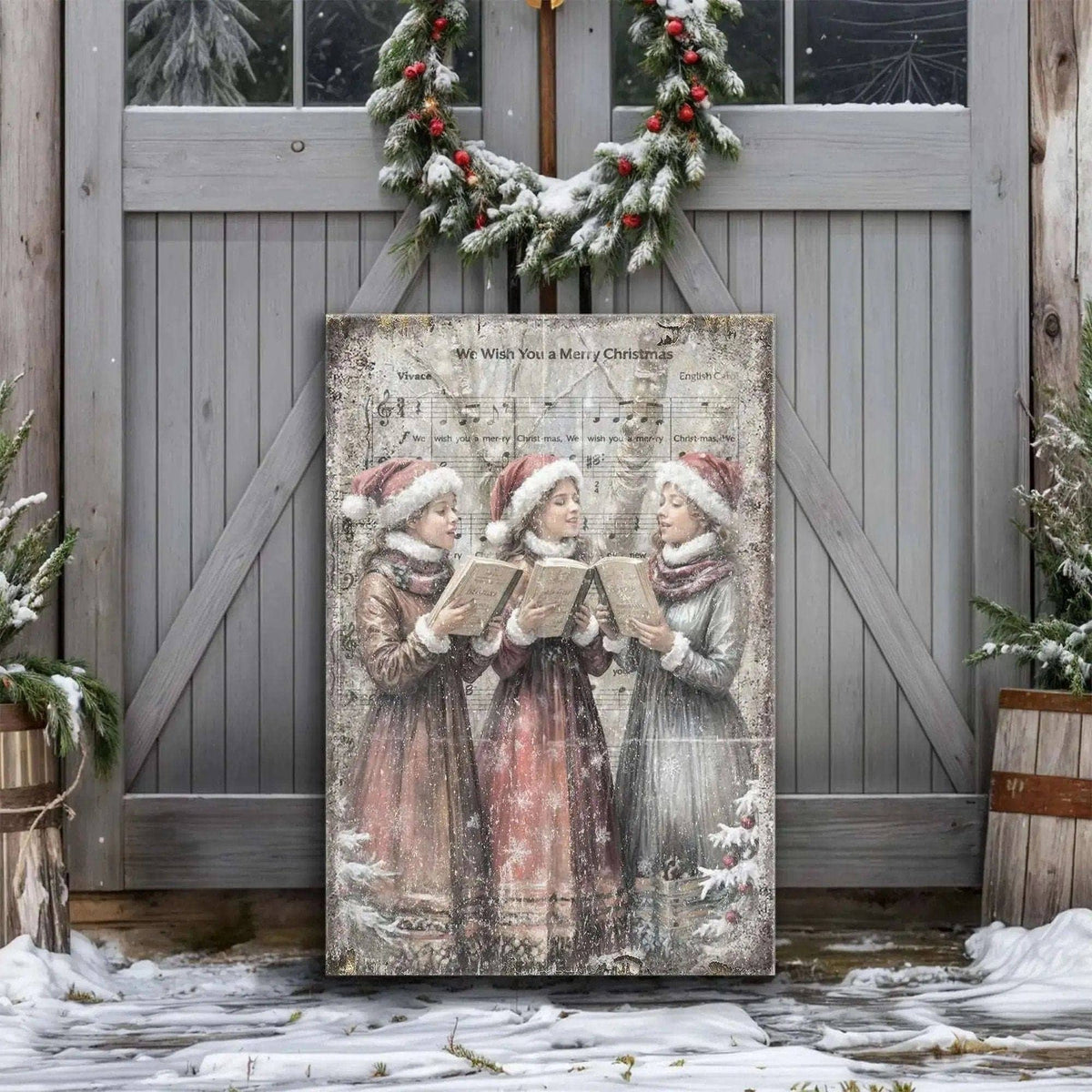 Vintage Christmas Carolers Wall Art Tailored Canvases 18x12 inch Medium Premium Gallery Wrapped 24x16 inch Large Premium Gallery Wrapped 36x24 inch Extra Large Premium Gallery Wrapped 18x12 inch Medium Premium Gallery Wrapped-24x16 inch Large Premium Gallery Wrapped-36x24 inch Extra Large Premium Gallery Wrapped-