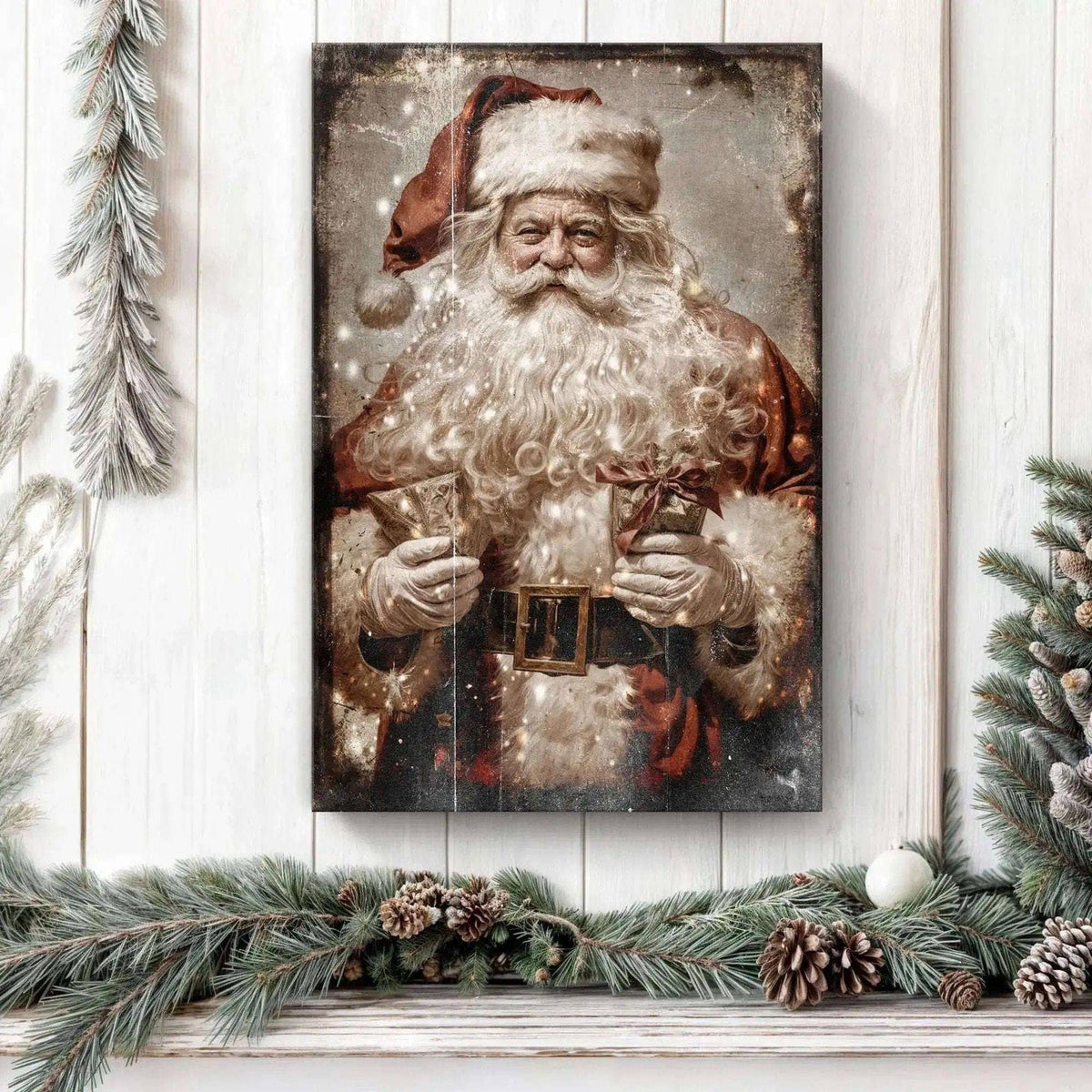 Vintage Christmas Santa Claus Wall Art IV Tailored Canvases 18x12 inch Medium Premium Gallery Wrapped 24x16 inch Large Premium Gallery Wrapped 36x24 inch Extra Large Premium Gallery Wrapped 18x12 inch Medium Premium Gallery Wrapped-24x16 inch Large Premium Gallery Wrapped-36x24 inch Extra Large Premium Gallery Wrapped-