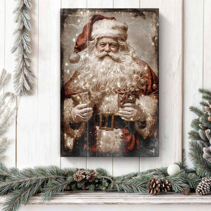 Vintage Christmas Santa Claus Wall Art IV Tailored Canvases 18x12 inch Medium Premium Gallery Wrapped 24x16 inch Large Premium Gallery Wrapped 36x24 inch Extra Large Premium Gallery Wrapped 18x12 inch Medium Premium Gallery Wrapped-24x16 inch Large Premium Gallery Wrapped-36x24 inch Extra Large Premium Gallery Wrapped-