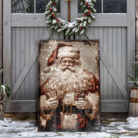 Vintage Christmas Santa Claus Wall Art IV Tailored Canvases 18x12 inch Medium Premium Gallery Wrapped 24x16 inch Large Premium Gallery Wrapped 36x24 inch Extra Large Premium Gallery Wrapped 18x12 inch Medium Premium Gallery Wrapped-24x16 inch Large Premium Gallery Wrapped-36x24 inch Extra Large Premium Gallery Wrapped-