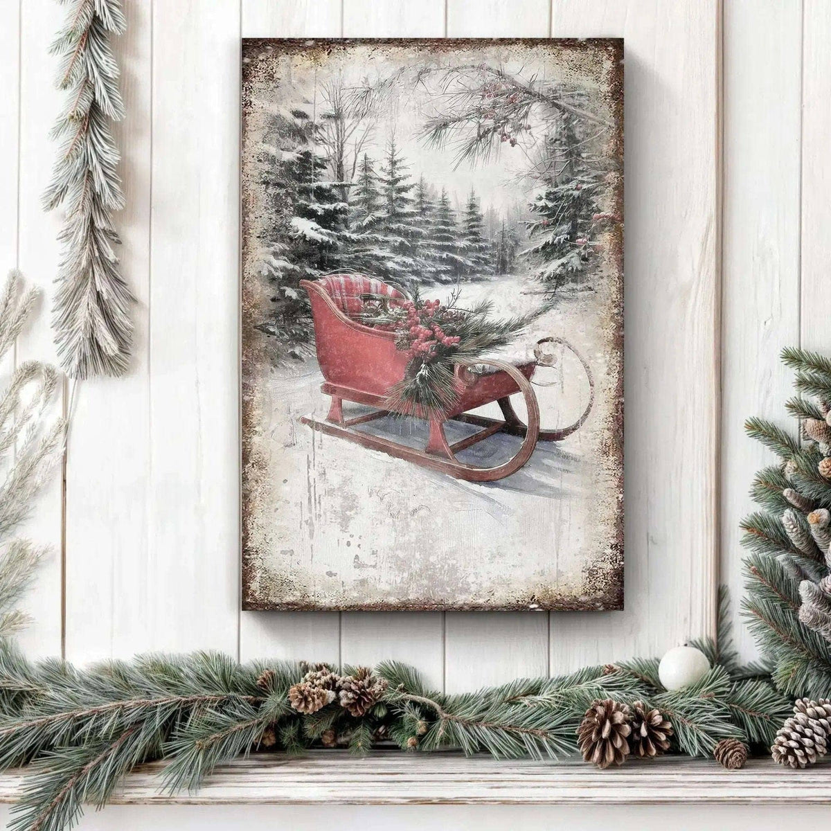 Vintage Christmas Sledge Wall Art Tailored Canvases 18x12 inch Medium Premium Gallery Wrapped 24x16 inch Large Premium Gallery Wrapped 36x24 inch Extra Large Premium Gallery Wrapped 18x12 inch Medium Premium Gallery Wrapped-24x16 inch Large Premium Gallery Wrapped-36x24 inch Extra Large Premium Gallery Wrapped-