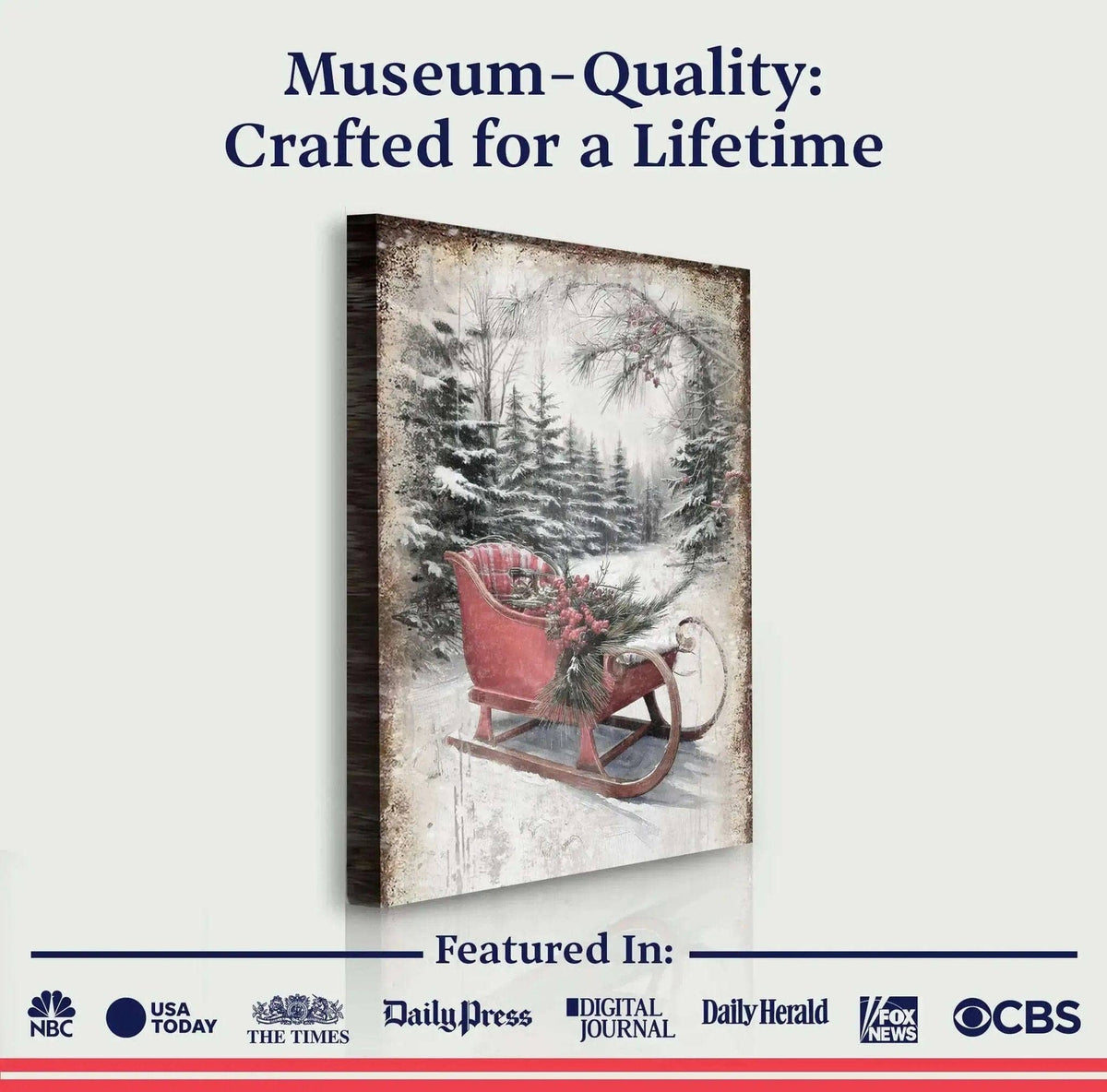 Vintage Christmas Sledge Wall Art Tailored Canvases 18x12 inch Medium Premium Gallery Wrapped 24x16 inch Large Premium Gallery Wrapped 36x24 inch Extra Large Premium Gallery Wrapped 18x12 inch Medium Premium Gallery Wrapped-24x16 inch Large Premium Gallery Wrapped-36x24 inch Extra Large Premium Gallery Wrapped-